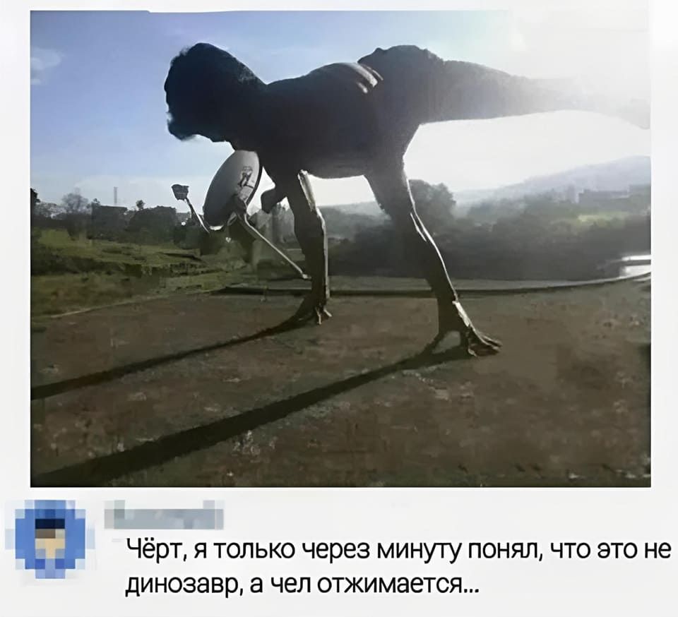 Чёрт, я только через минуту понял, что это не динозавр, а чел отжимается...