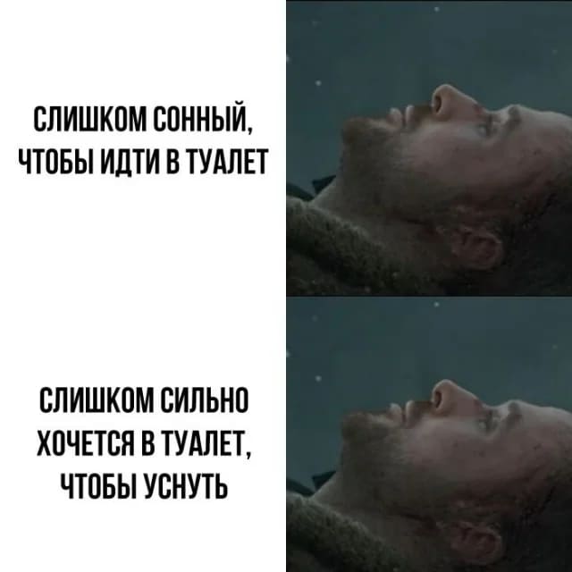 Дилемма:
*Слишком сонный, чтобы идти в туалет*
*Слишком сильно хочется в туалет, чтобы уснуть*