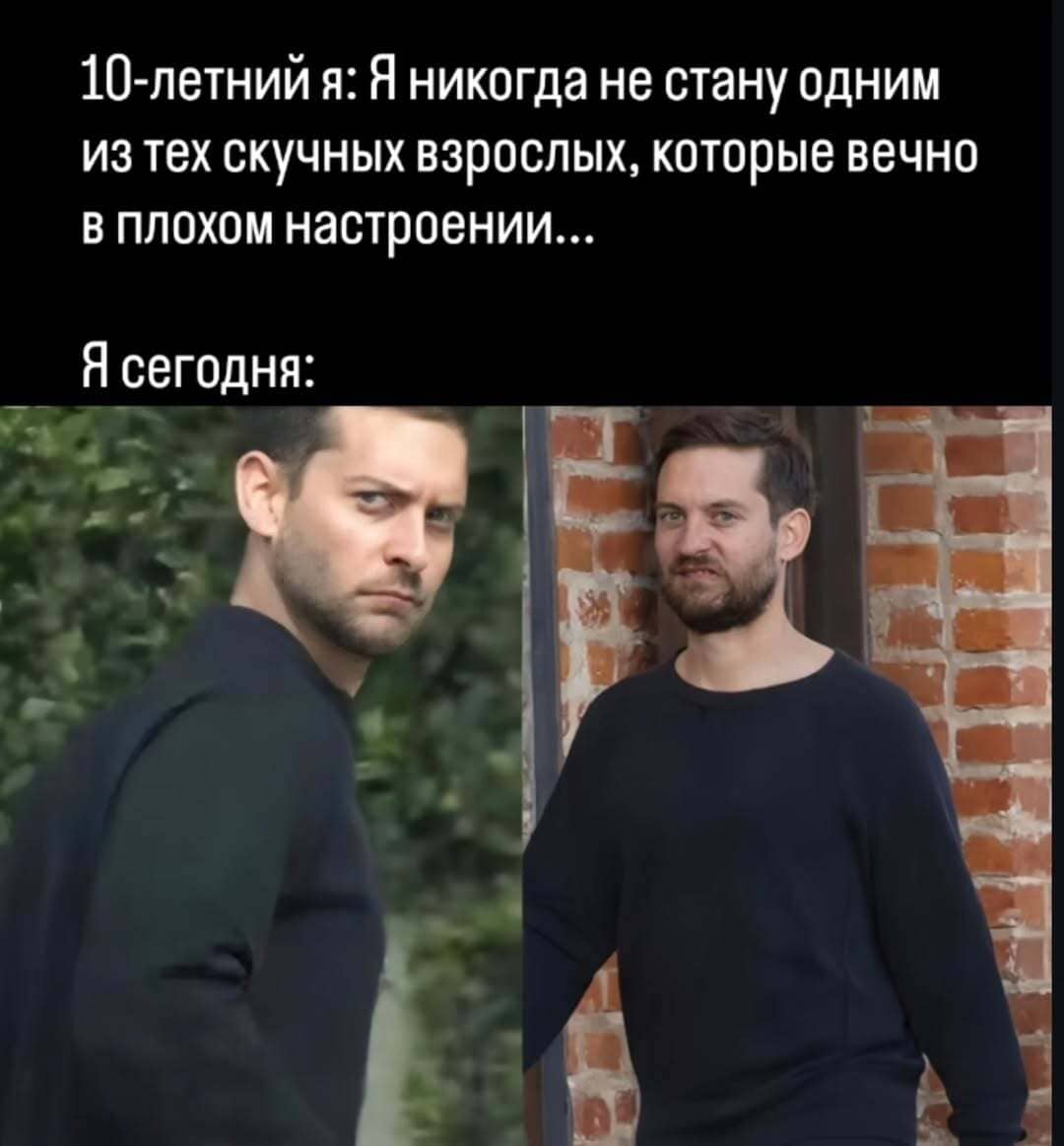 10-летний я: Я никогда не стану одним из тех скучных взрослых, которые вечно в плохом настроении...
*Я сегодня*