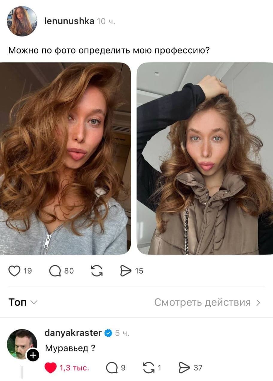 – Можно по фото определить мою профессию?
– Муравьед?