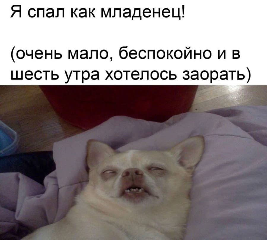 Я спал как младенец!
(очень мало, беспокойно и в шесть утра хотелось заорать)