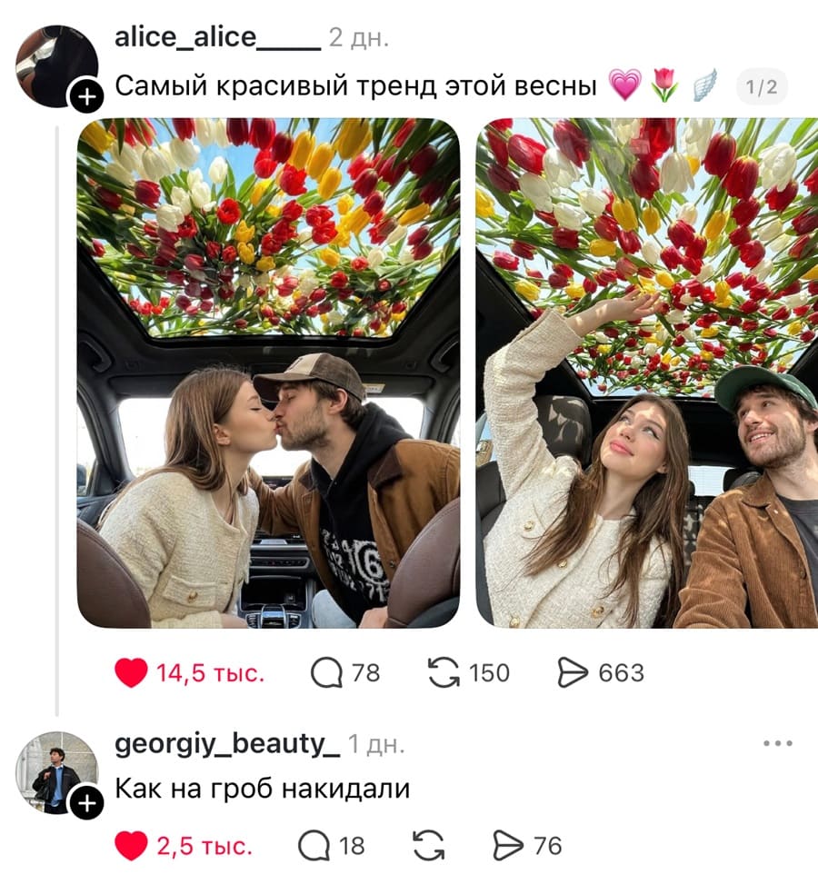 – Самый красивый тренд этой весны.
– Как на гроб накидали.