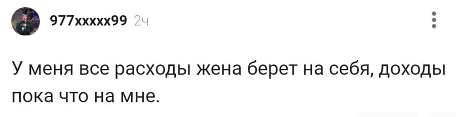 У меня все расходы жена берет на себя, доходы пока что на мне.