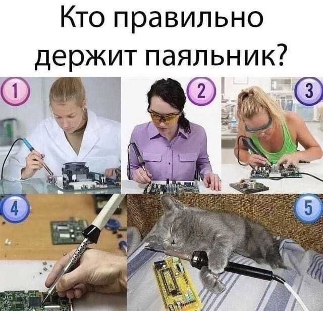 Кто правильно держит паяльник?
*Девушки и кот с паяльником*