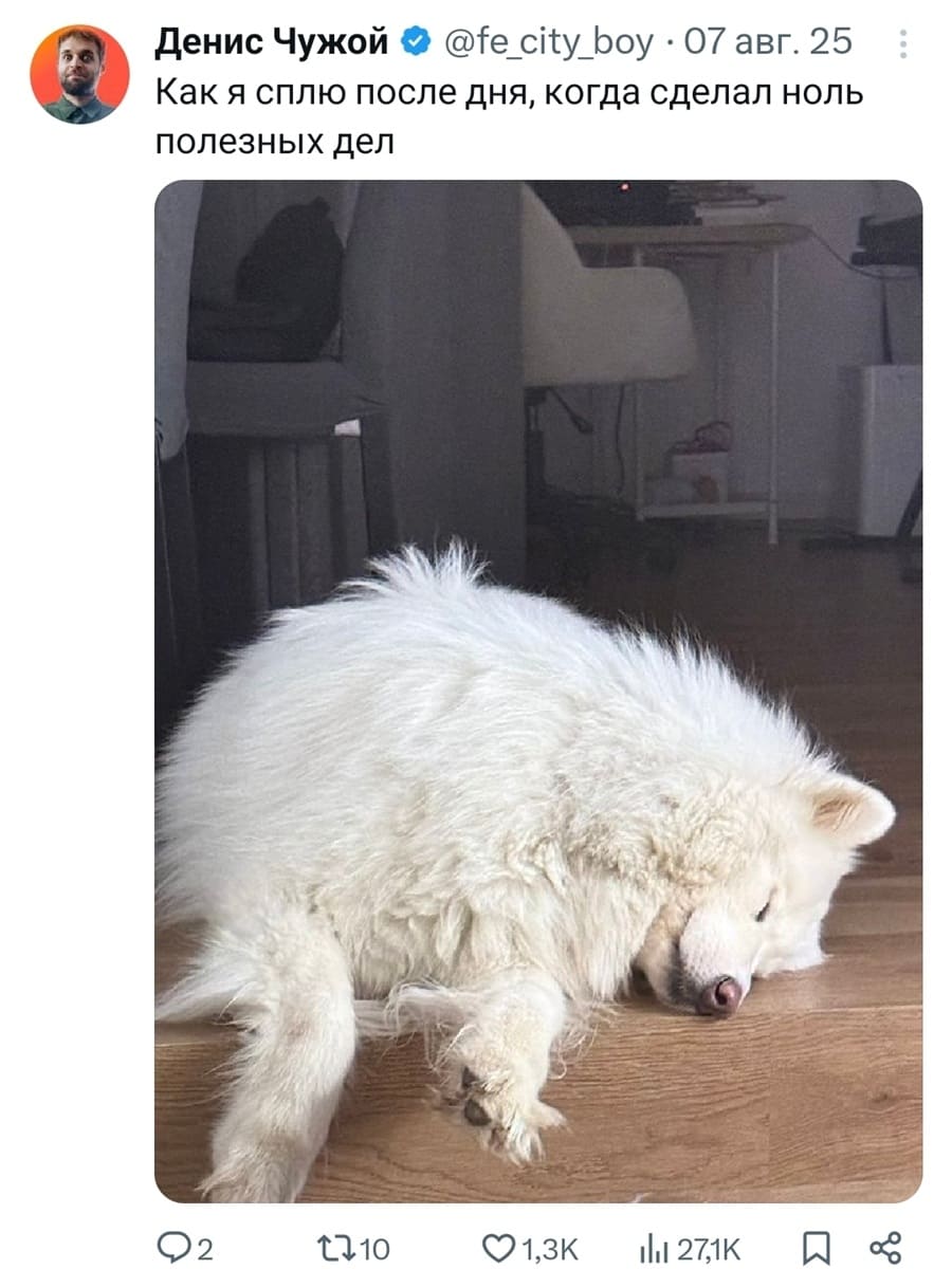 *Как я сплю после дня, когда сделал ноль полезных дел*