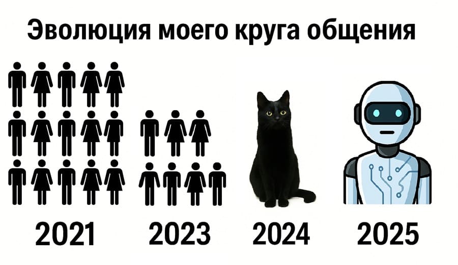 Эволюция моего круга общения:
2021
2023
2024
2025