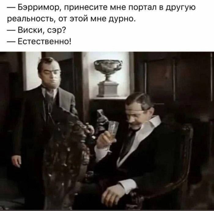 — Бэрримор, принесите мне портал в другую реальность, от этой мне дурно.
— Виски, сэр?
— Естественно!