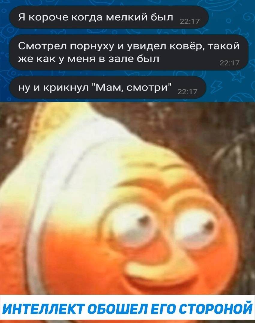 Я короче когда мелкий был, смотрел порнуху и увидел ковёр, такой же как у меня в зале был ну и крикнул «Мам, смотри!». | Интим