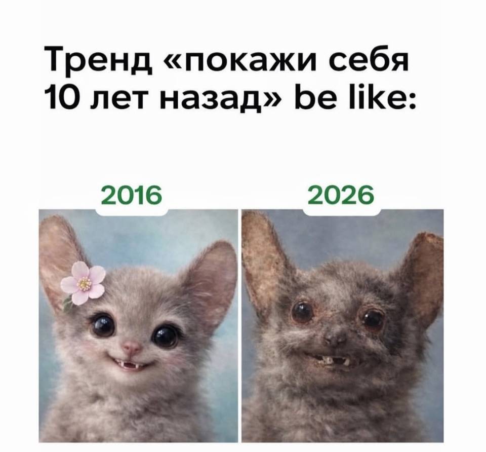 Тренд «покажи себя 10 лет назад»
*2016 и 2026*