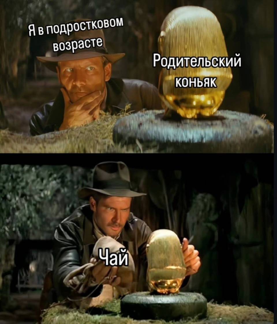*Я в подростковом возрасте*
*Родительский коньяк*
*Чай*