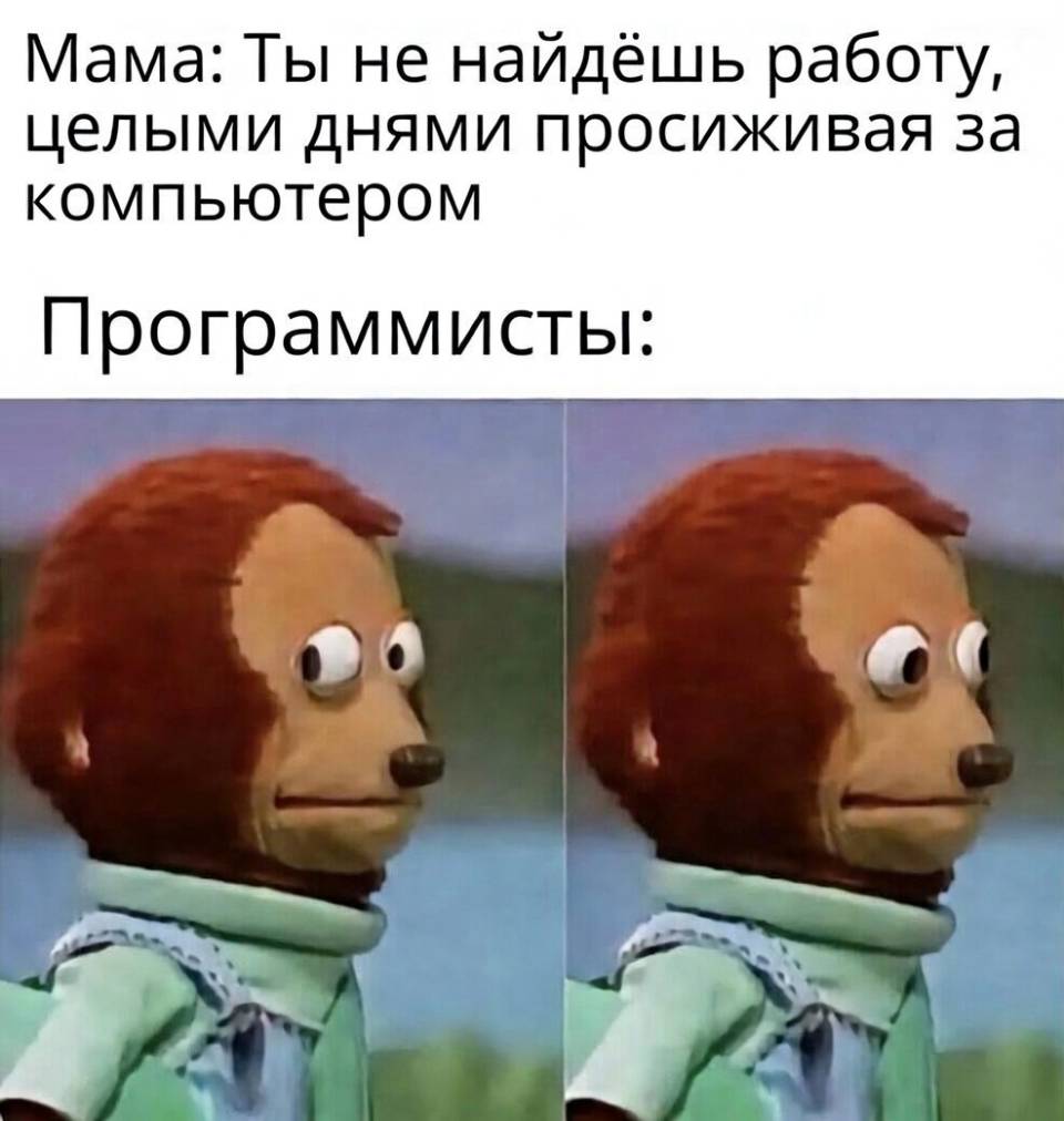 Мама: Ты не найдёшь работу, целыми днями просиживая за компьютером!
Программисты: о_О
