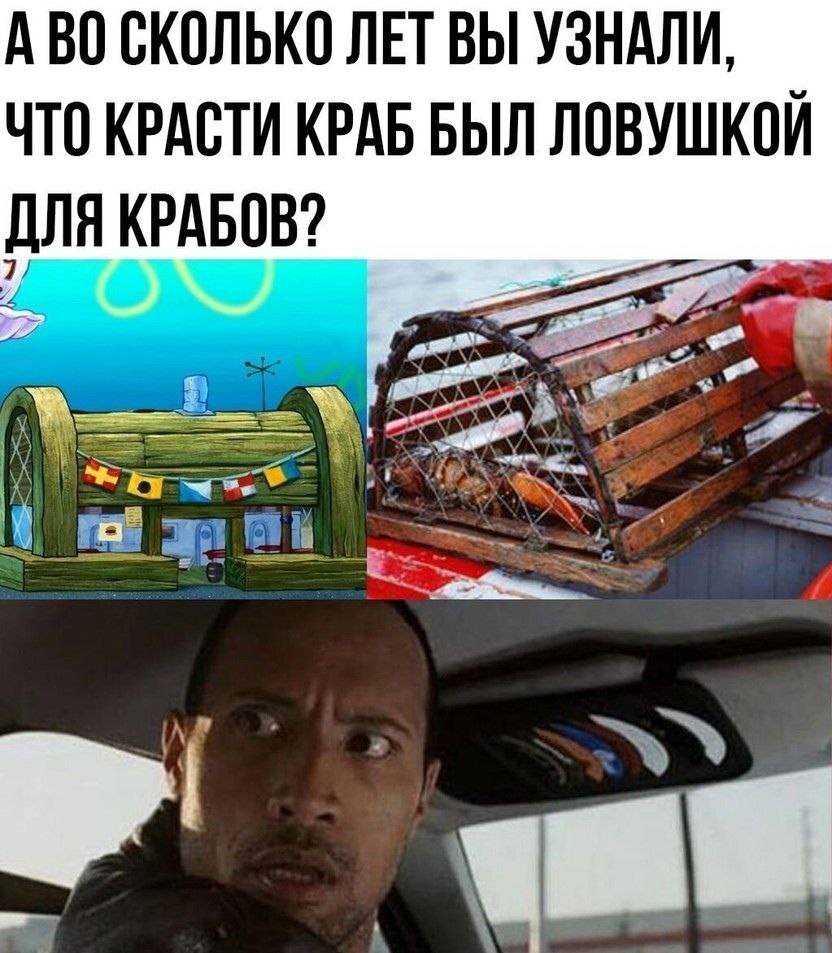 А ВО СКОЛЬКО ЛЕТ ВЫ УЗНАЛИ, ЧТО КРАСТИ КРАБ БЫЛ ЛОВУШКОЙ ДЛЯ КРАБОВ?