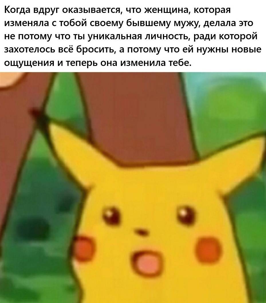 Когда вдруг оказывается, что женщина, которая изменяла с тобой своему бывшему мужу, делала это не потому что ты уникальная личность, ради которой захотелось всё бросить, а потому что ей нужны новые ощущения и теперь она изменила тебе.