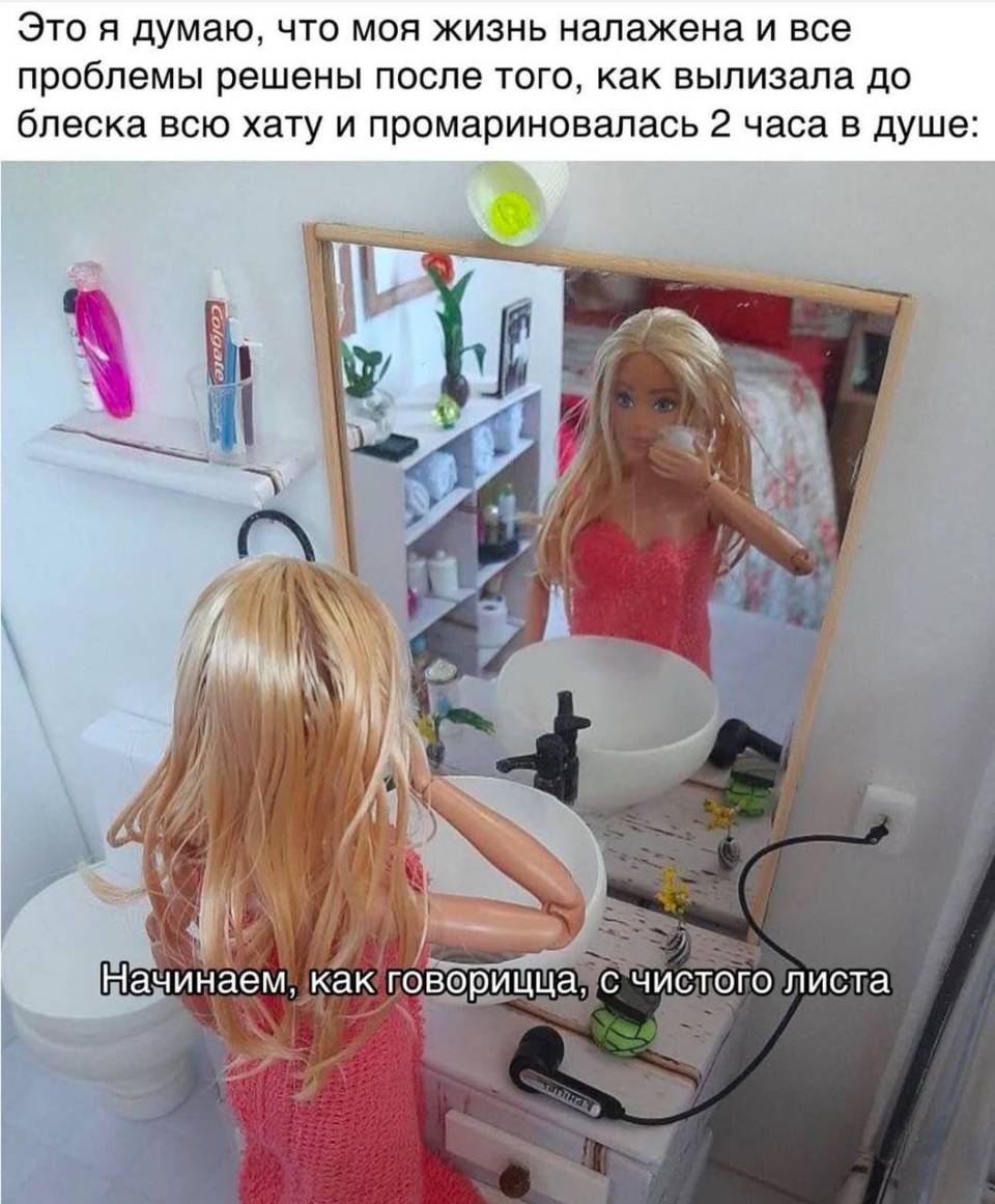 Это я думаю, что моя жизнь налажена и все проблемы решены после того, как вылизала до блеска всю хату и промариновалась 2 часа в душе:
Начинаем, как говорится, с чистого листа.