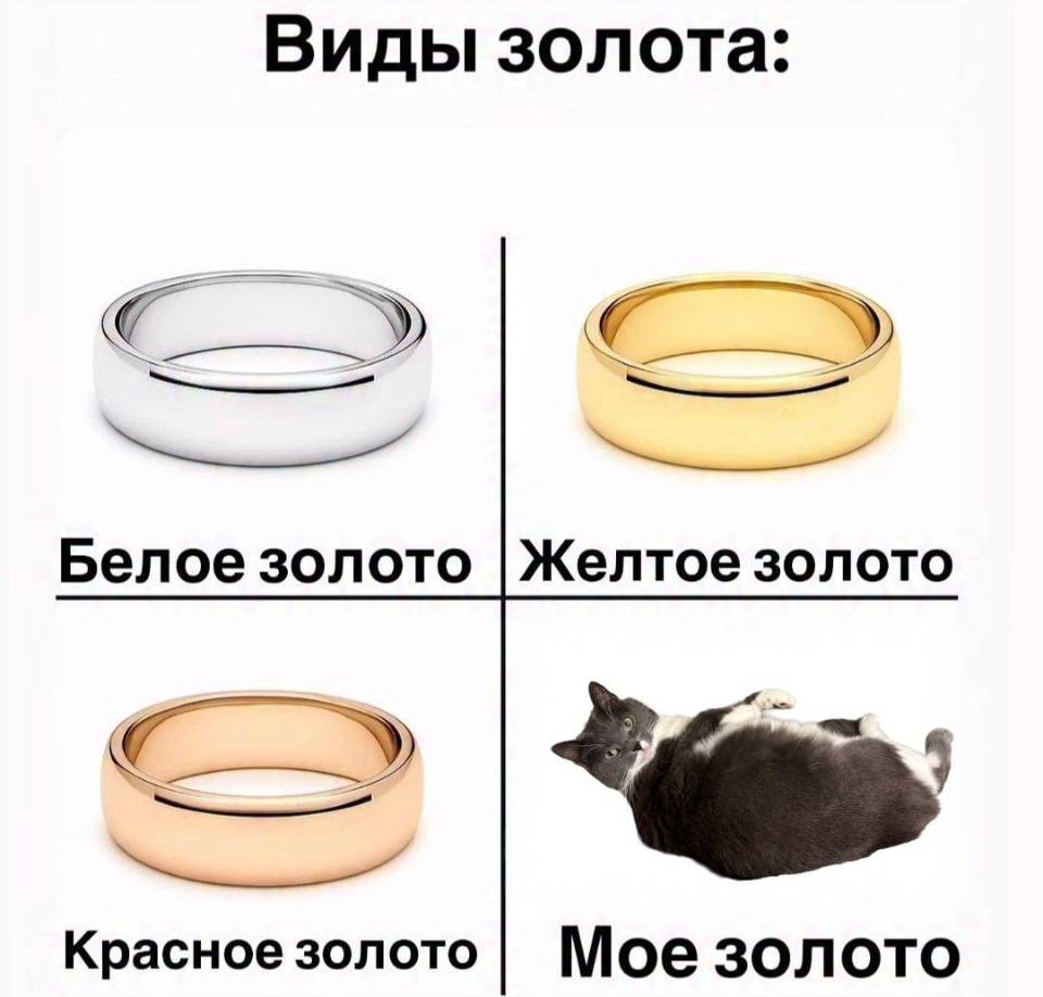 Виды золота:
Белое золото
Желтое золото
Красное золото
Мое золото