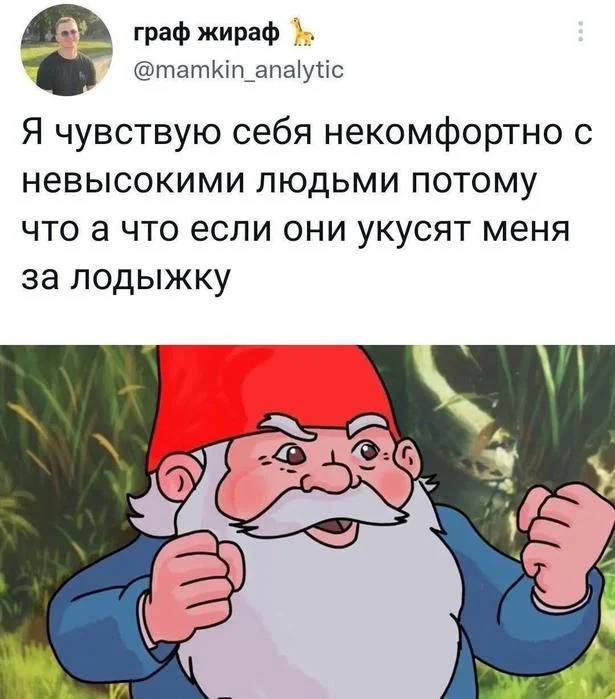 Я чувствую себя некомфортно с невысокими людьми потому что а что если они укусят меня за лодыжку.