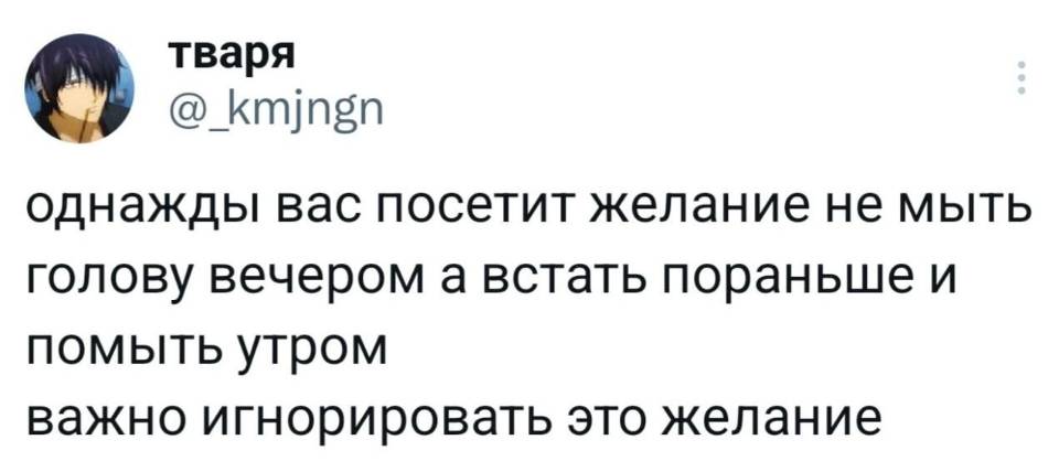 Однажды вас посетит желание не мыть голову вечером, а встать пораньше и помыть утром. Важно игнорировать это желание.
