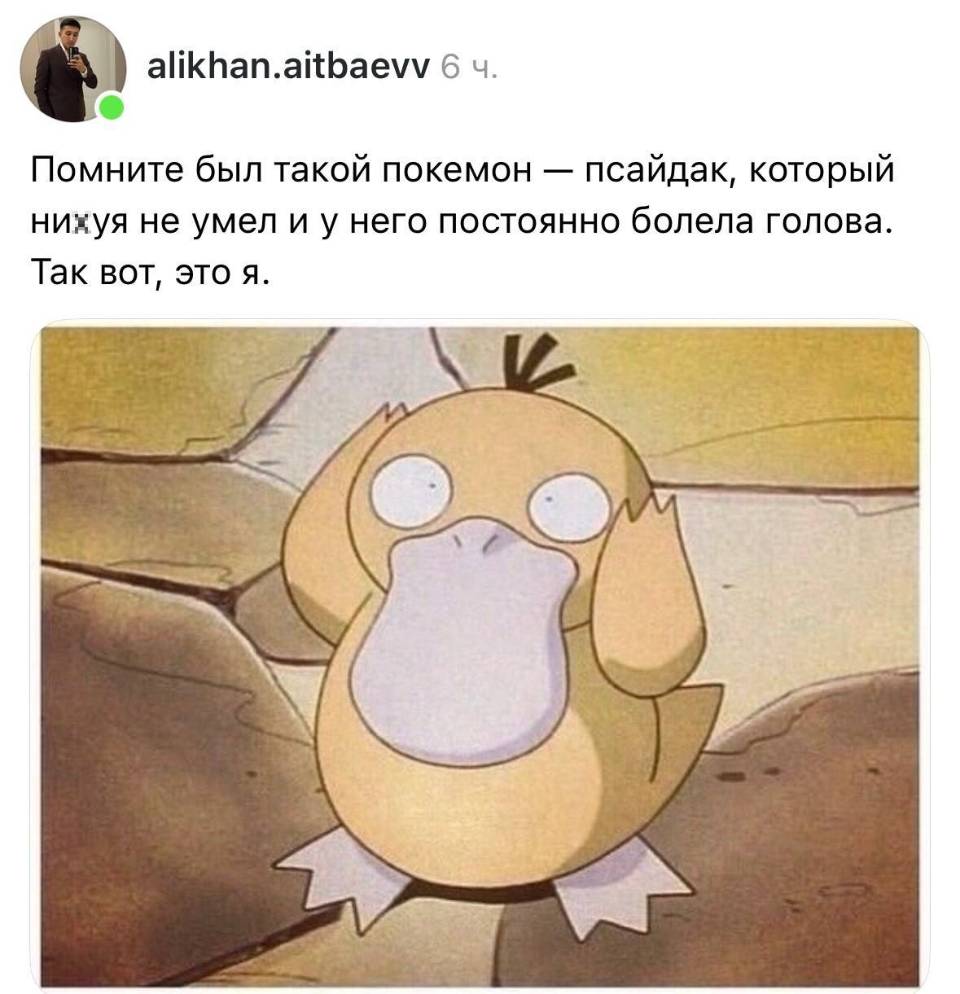 Помните был такой покемон — псайдак, который нихуя не умел и у него постоянно болела голова. Так вот, это я. | Жизненное