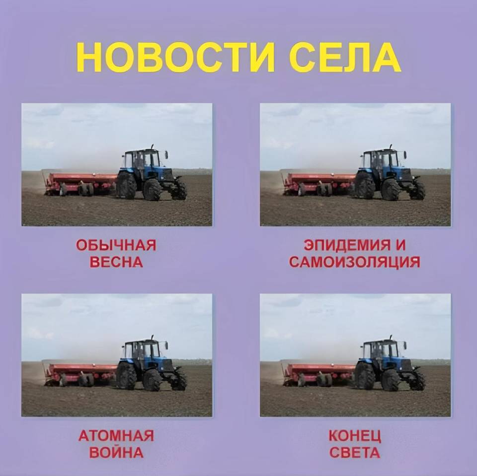 НОВОСТИ СЕЛА
ОБЫЧНАЯ ВЕСНА
ЭПИДЕМИЯ И САМОИЗОЛЯЦИЯ
АТОМНАЯ ВОЙНА
КОНЕЦ СВЕТА