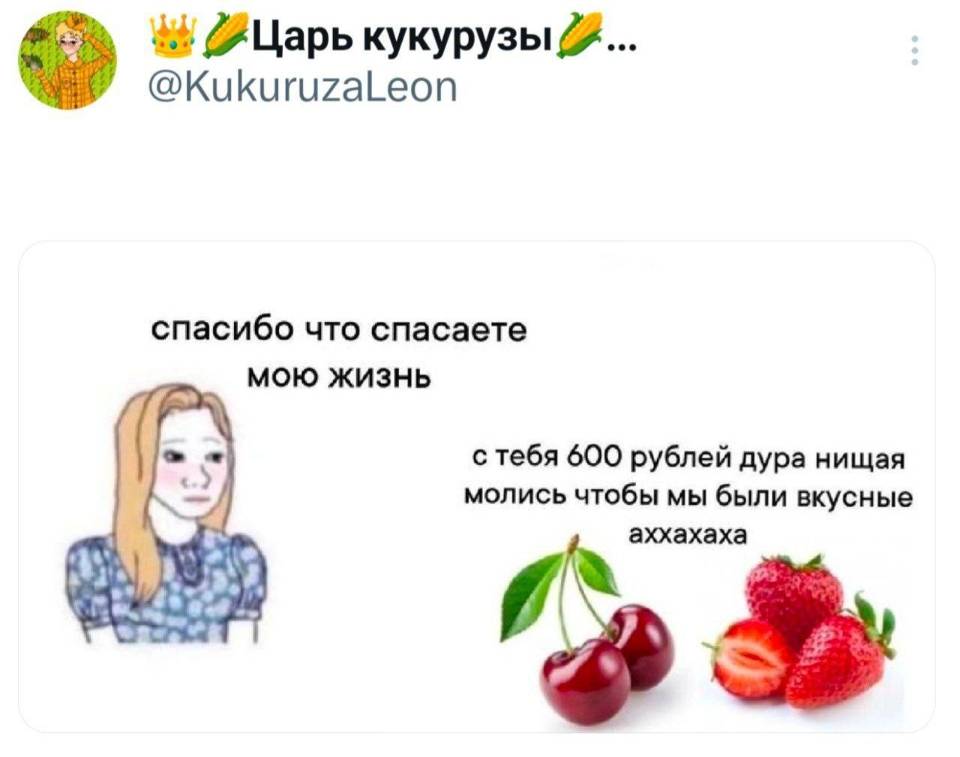 – Спасибо, что спасаете мою жизнь!
– С тебя 600 рублей, дура нищая, молись чтобы мы были вкусные.
