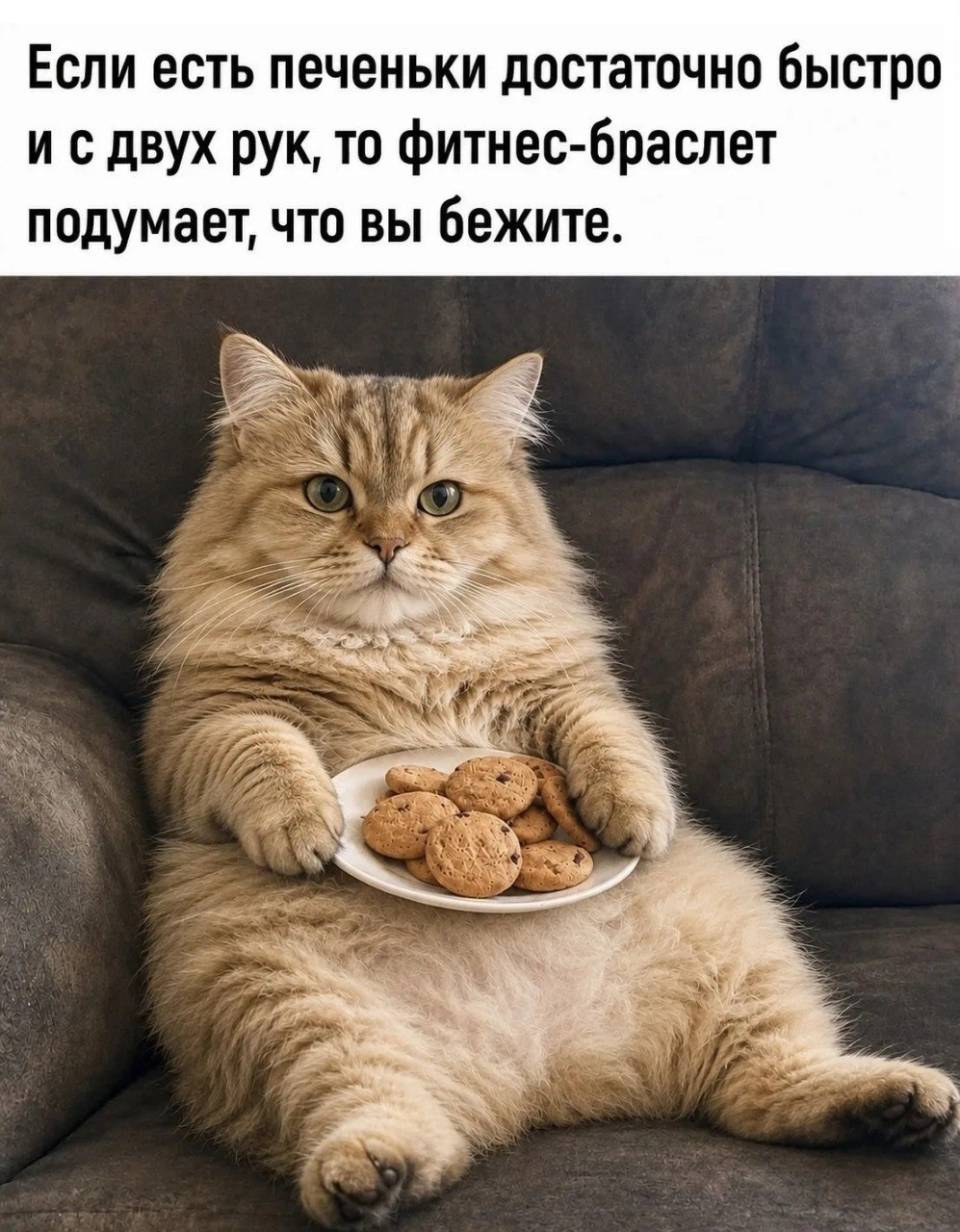 Если есть печеньки достаточно быстро и с двух рук, то фитнес-браслет подумает, что вы бежите.