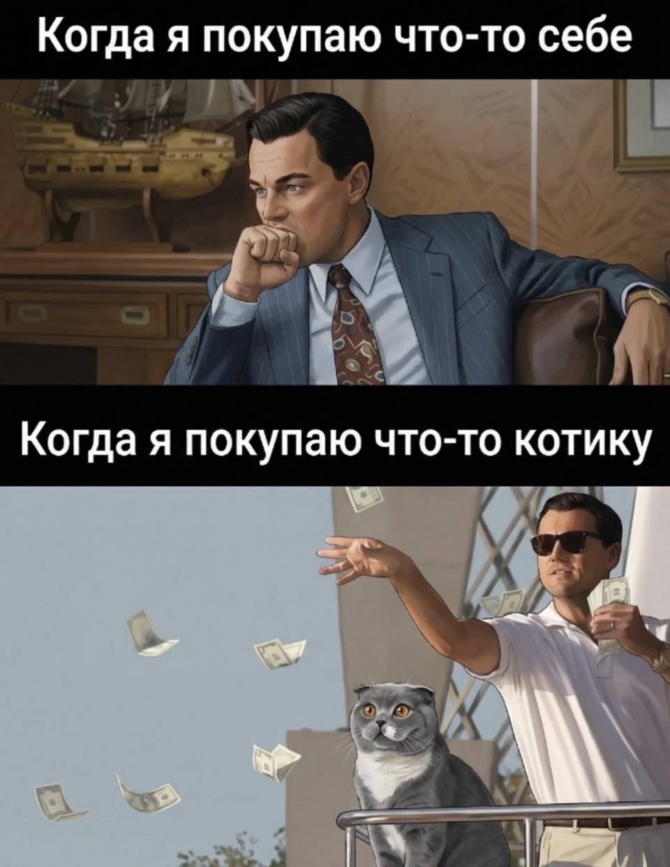 *Когда я покупаю что-то себе и когда я покупаю что-то котику.*