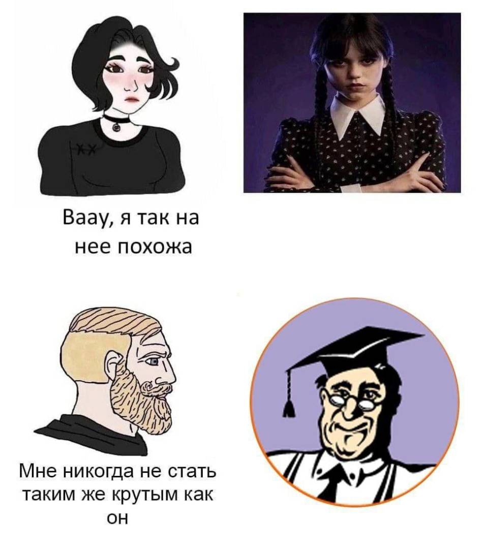 Девушки:
– Ваау, я так на нее похожа.
Мужчины:
– Мне никогда не стать таким же крутым как он...