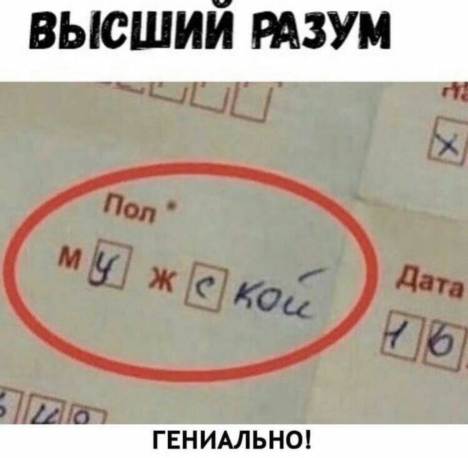 Пол * мужской <br /><br /> Описание картинки: <br /> Заполненная анкета с ошибкой в поле «Пол».