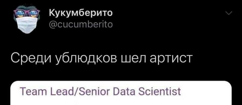Среди ублюдков шёл артист Team Lead/Senior Data Scientist

Описание картинки:
Поста с комментарием о профессии.