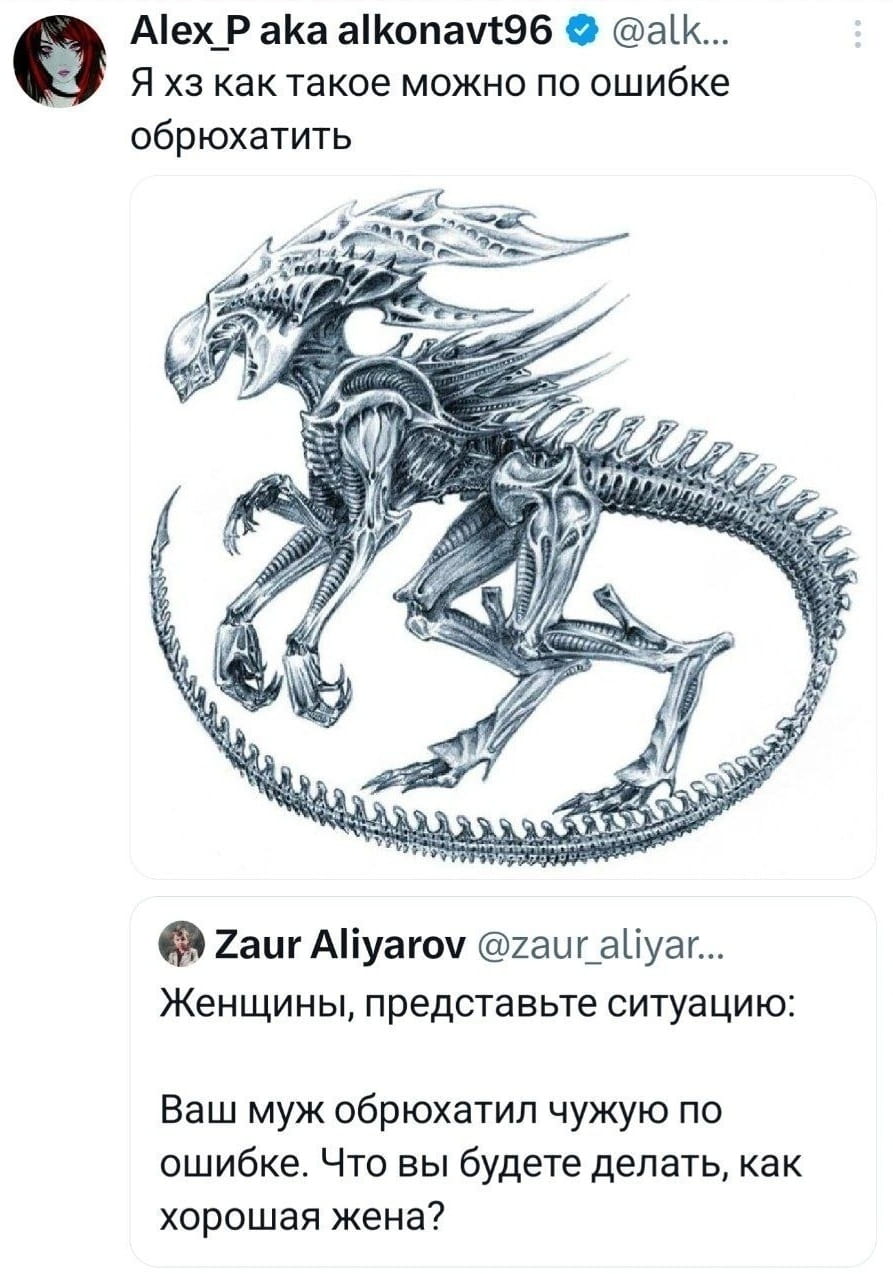 — Я хз как такое можно по ошибке обрюхатить.
— Женщины, представьте ситуацию: Ваш муж обрюхатил чужую по ошибке. Что вы будете делать, как хорошая жена?