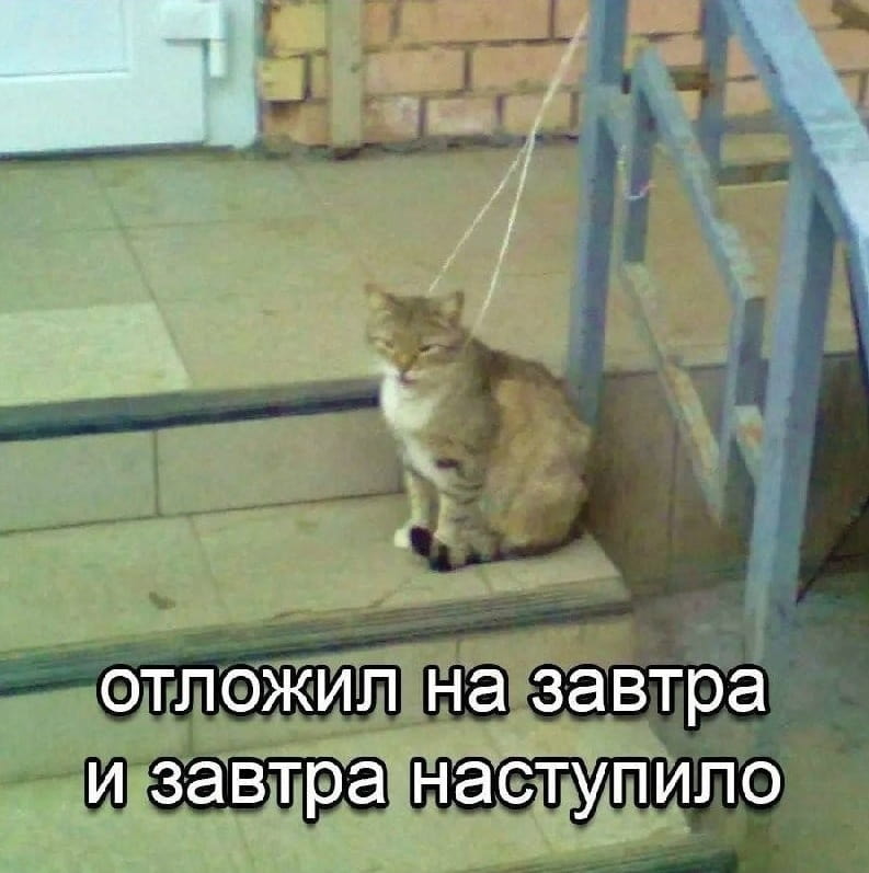 Отложил на завтра и завтра наступило

Описание картинки:
Человек думает о планах, которые снова перенесены на следующий день.