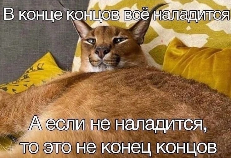 В конце концов всё наладится А если не наладится, то это не конец концов

Описание картинки:
Текст с философским взглядом на жизненные трудности и их преодоление.