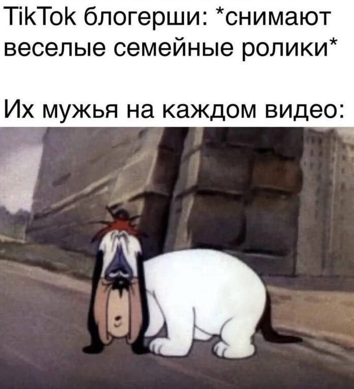 TikTok блогерши: *снимают веселые семейные ролики* Их мужья на каждом видео:

Описание картинки:
Мужчины на видео выглядят безучастными и уставшими.