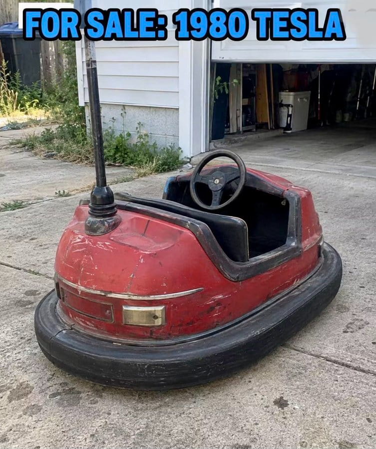 FOR SALE: 1980 TESLA

Описание картинки:
Текстовое объявление о продаже несуществующей модели автомобиля.