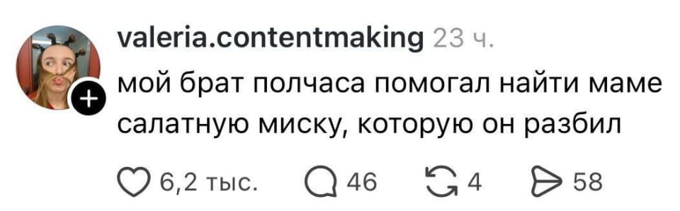 Мой брат полчаса помогал найти маме салатную миску, которую он разбил <br /><br /> Описание картинки: <br /> Брат помогает маме найти разбитую миску.