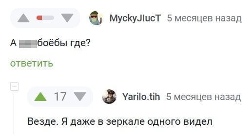 А б***ь*бы где?
Везде. Я даже в зеркале одного видел