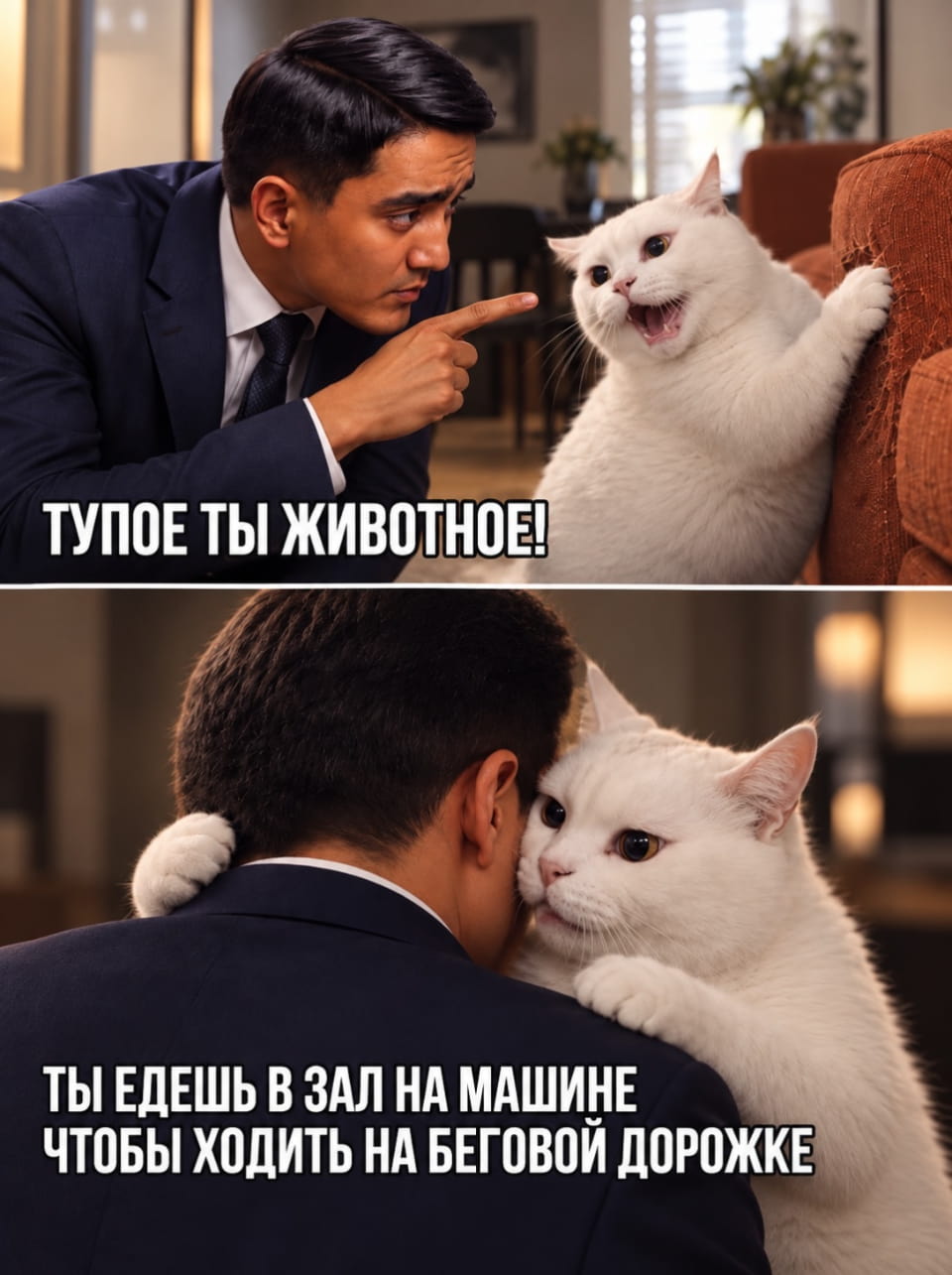 ТУПОЕ ТЫ ЖИВОТНОЕ!
ТЫ ЕДЕШЬ В ЗАЛ НА МАШИНЕ ЧТОБЫ ХОДИТЬ НА БЕГОВОЙ ДОРОЖКЕ

Описание картинки:
Текстовый мем с едкой репликой о посещении спортзала.