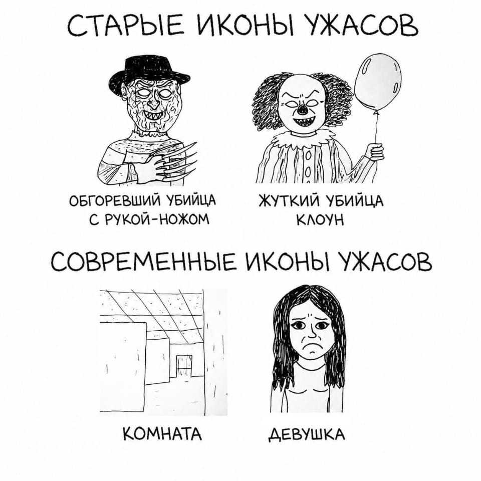 СТАРЫЕ ИКОНЫ УЖАСОВ ОБГОРЕВШИЙ УБИЙЦА С РУКОЙ-НОЖОМ ЖУТКИЙ УБИЙЦА КЛОУН СОВРЕМЕННЫЕ ИКОНЫ УЖАСОВ КОМНАТА ДЕВУШКА <br /><br /> Описание картинки: <br /> С изображением комнаты, в которой находится клоун и девушка.