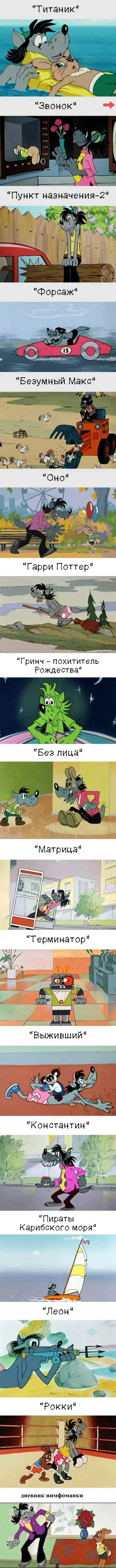 «Титаник» «Звонок» «Пункт назначения-2» «Форсаж» «Безумный Макс» «Оно» «Гарри Поттер» «Гринч — похититель Рождества» «Без лица» «Матрица» «Терминатор» «Выживший» «Константин» «Пираты Карибского моря» «Леон» «Рокки» дневник нимфоманки

Описание картинки:
Герои разных фильмов сталкиваются в гонке на выживание.