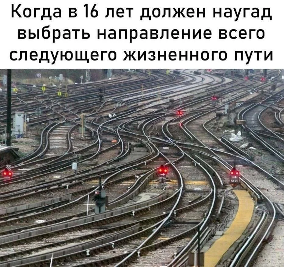 Когда в 16 лет должен наугад выбрать направление всего следующего жизненного пути
Описание картинки:
Подросток пытается выбрать жизненный путь наугад.